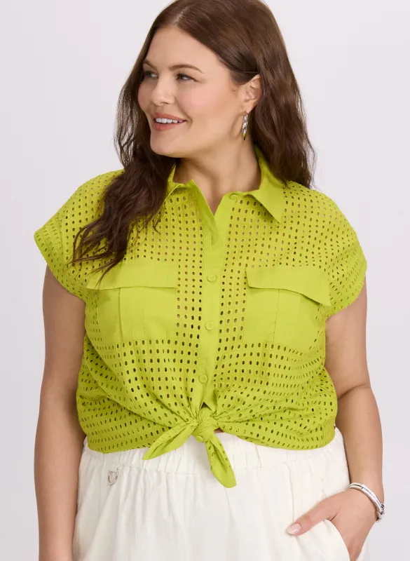 Eyelet Button-Down Blouse sold by Laura