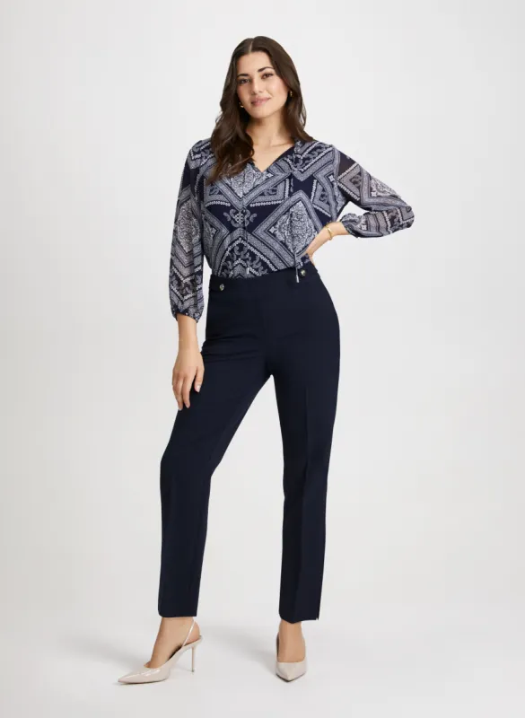 Long Sleeve Popover Blouse & Slim-Leg Ankle Pants sold by Laura