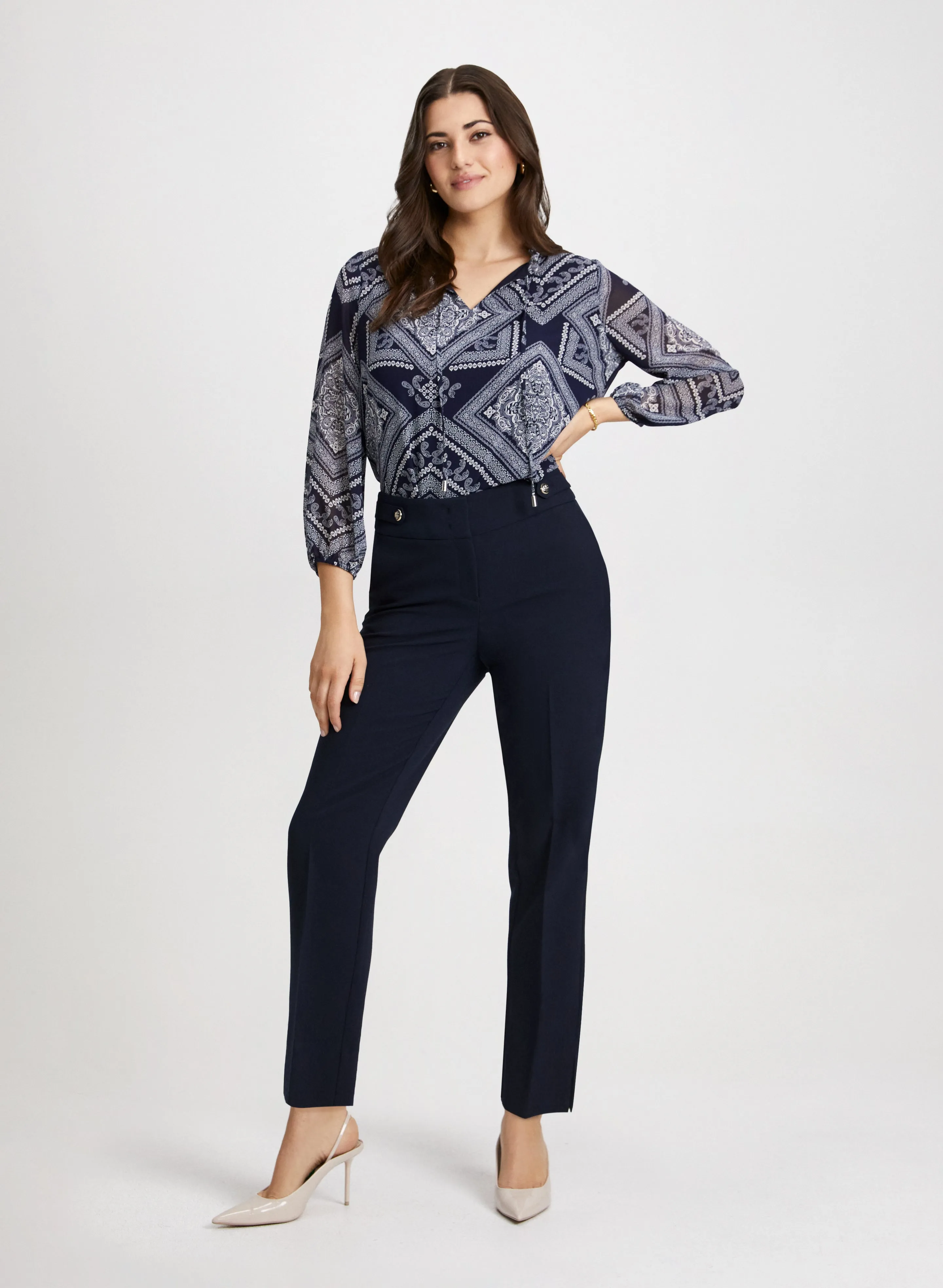 Long Sleeve Popover Blouse & Slim-Leg Ankle Pants sold by Laura
