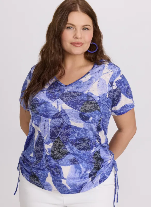 Embellished Leaf Print T-Shirt sold by Laura