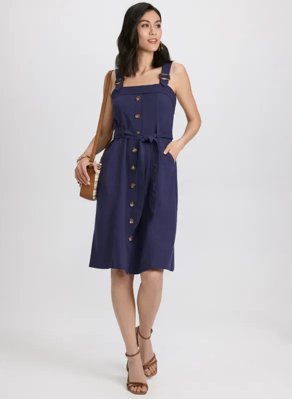 Linen-Blend Button-Down Dress sold by Laura