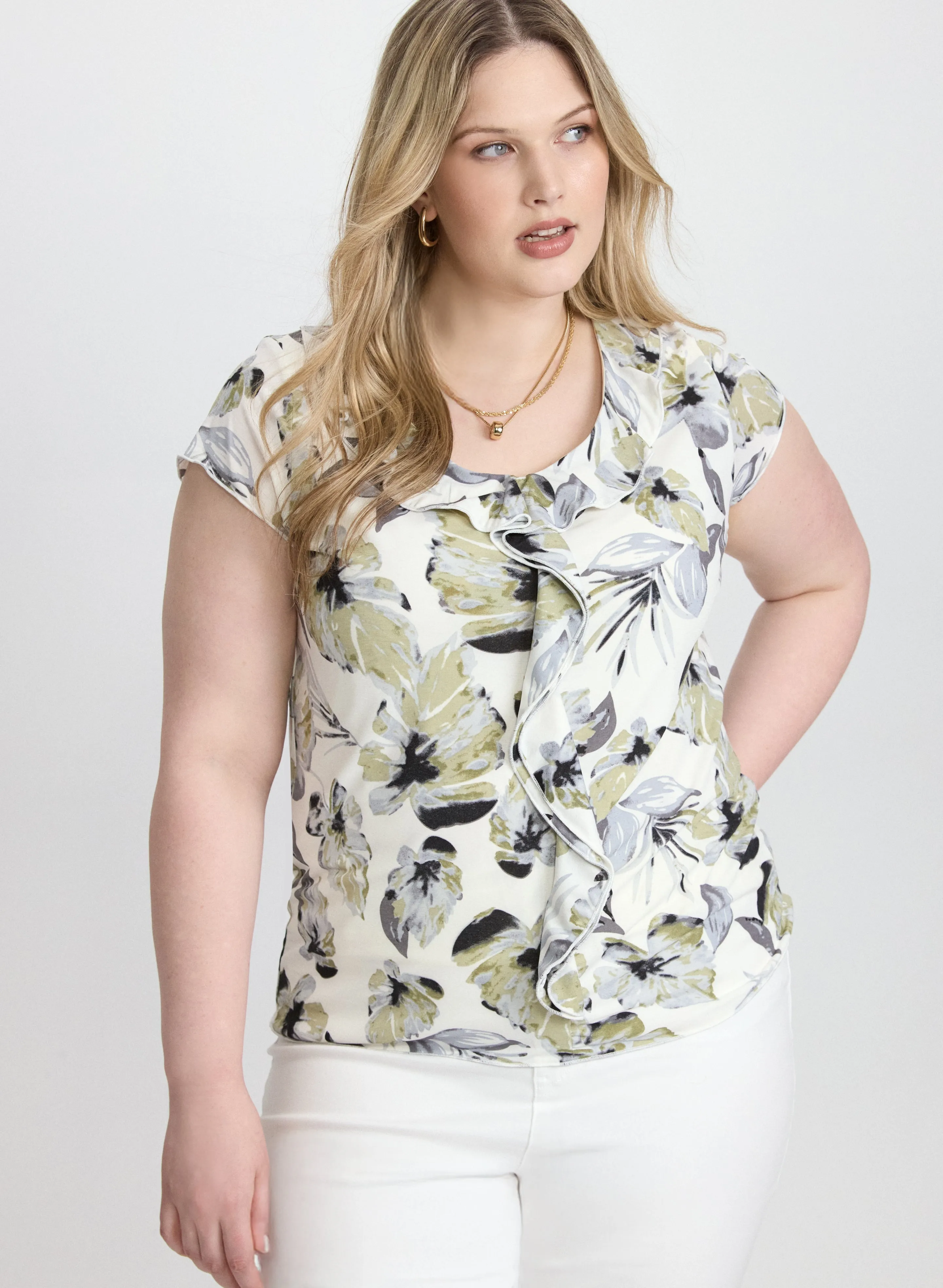 Floral Ruffle Front Top sold by Laura