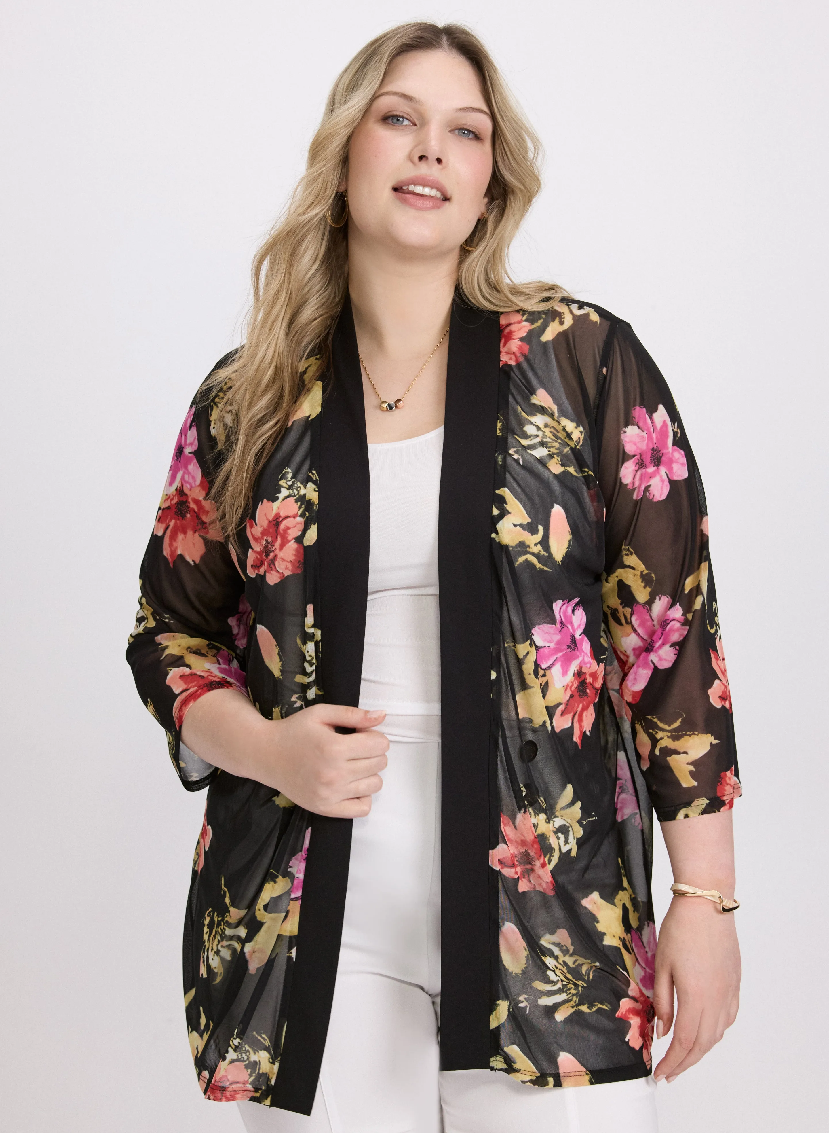 Sheer Floral Open Front Top sold by Laura