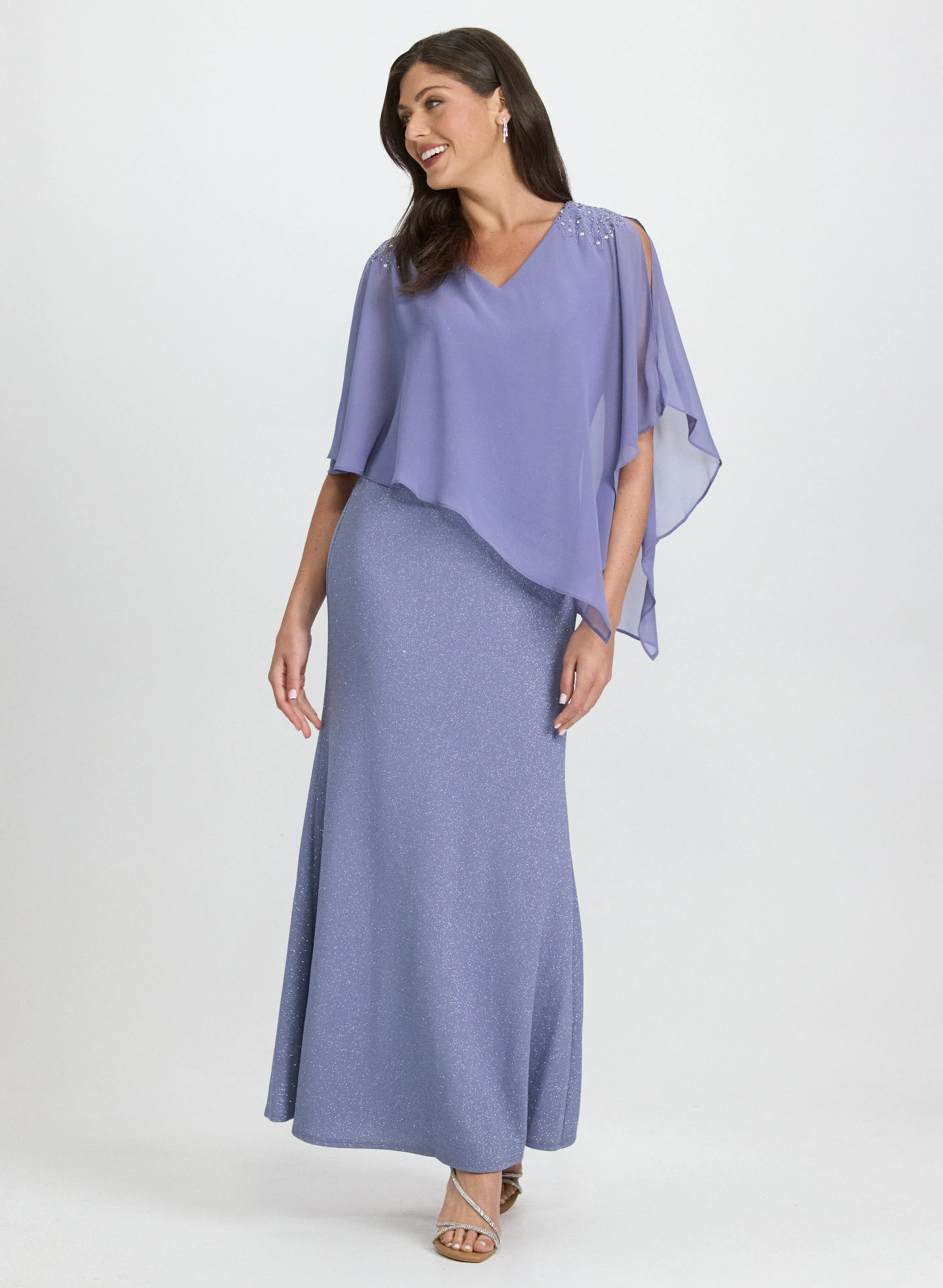 Embellished Capelet Overlay Dress sold by Laura