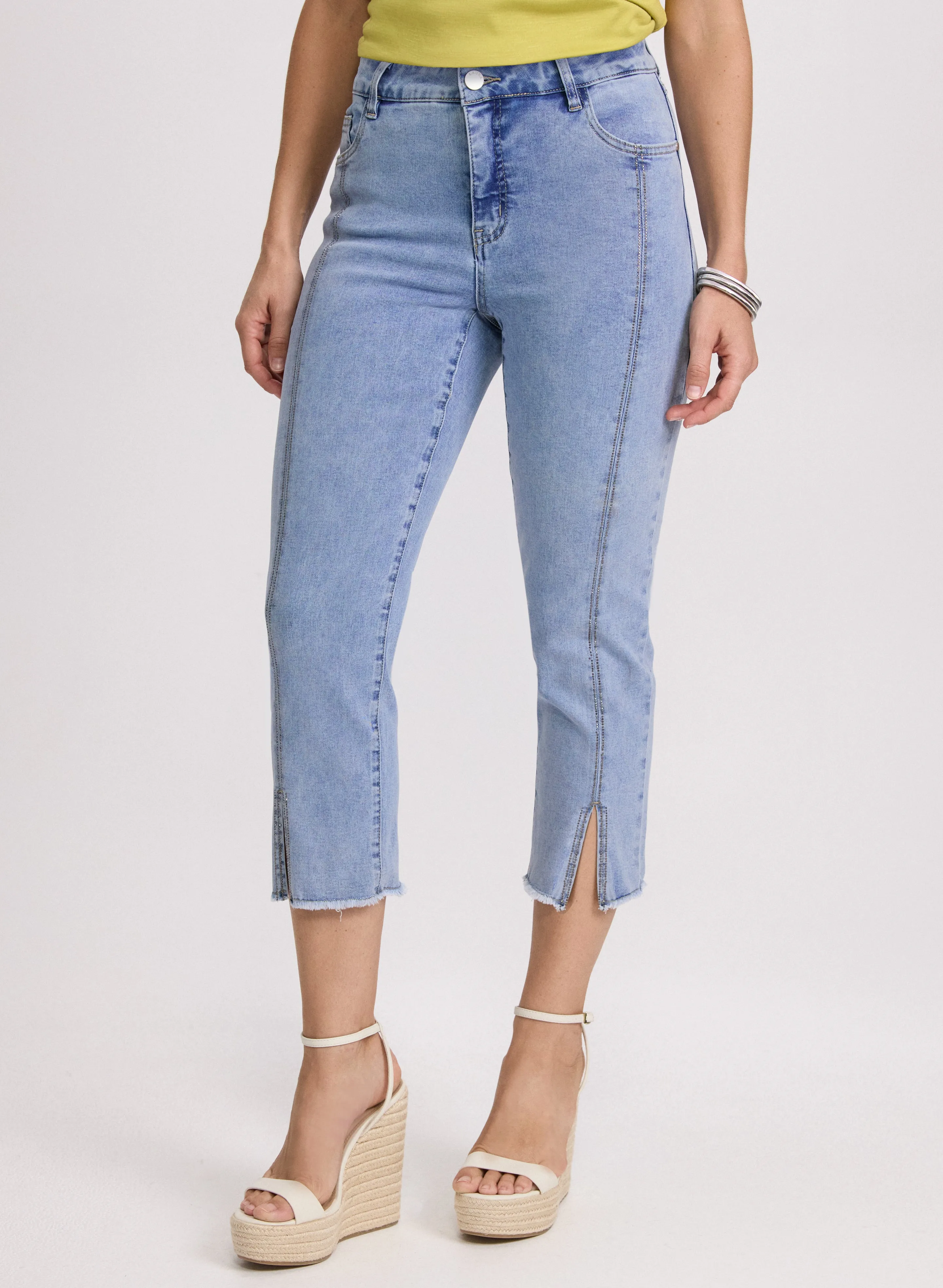 Stone Embellished Denim Capris sold by Laura