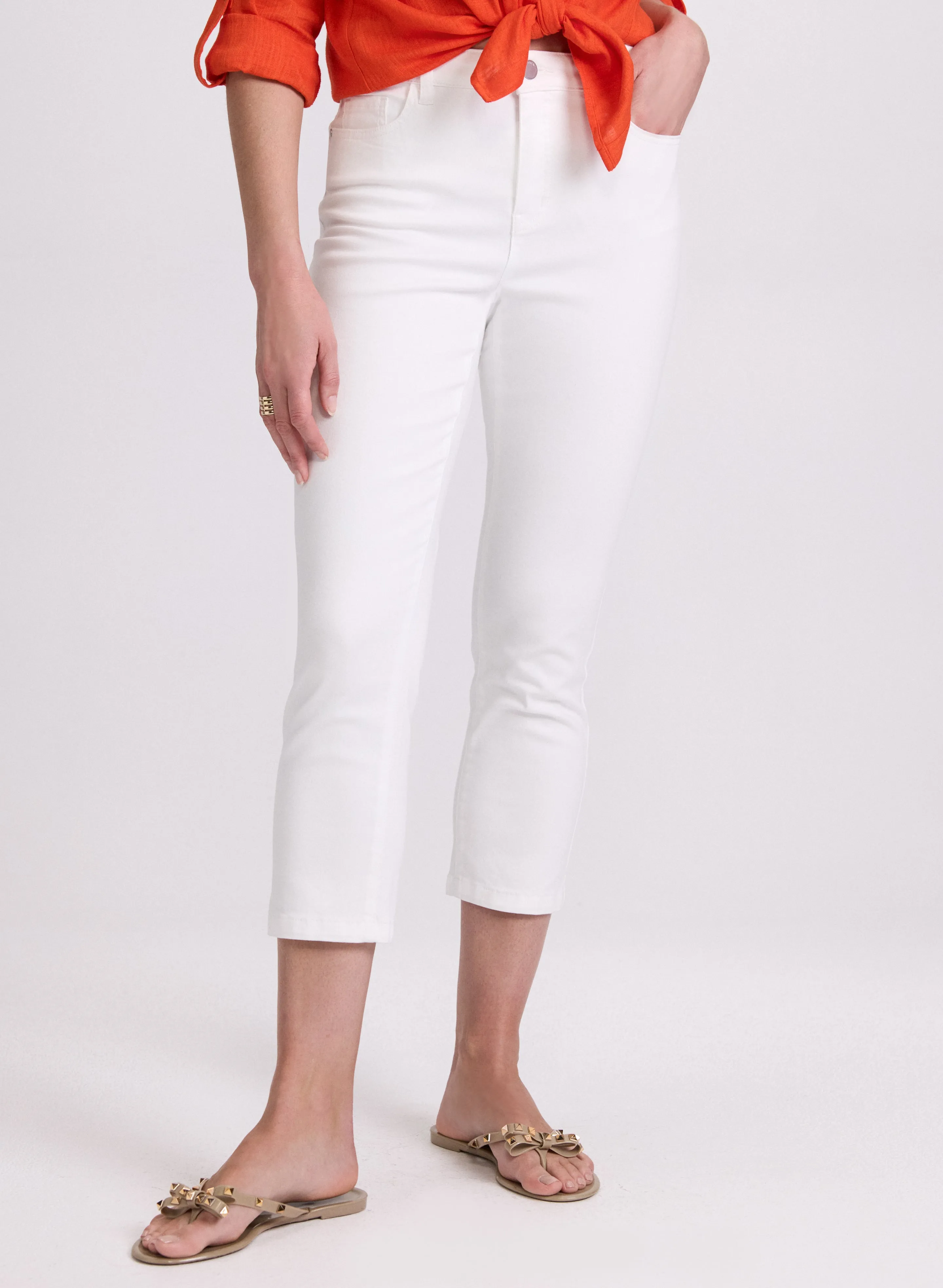 Crochet Trim Denim Capris sold by Laura