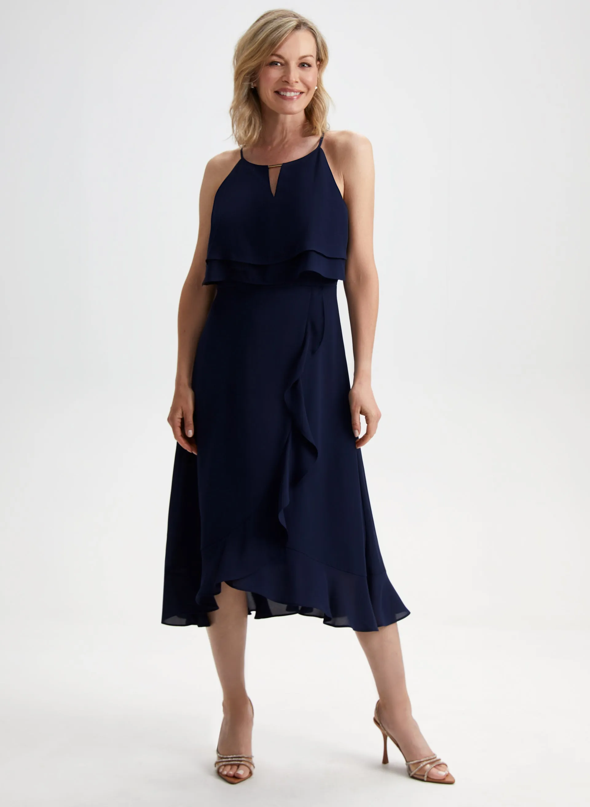 Tiered Ruffle Detail Halter Dress sold by Laura