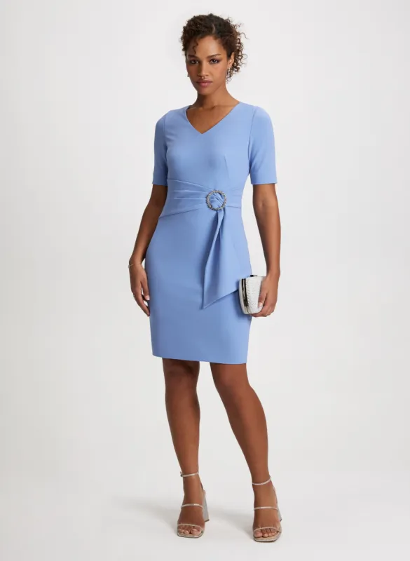 Buckle & Pleated Insert Short Dress sold by Laura