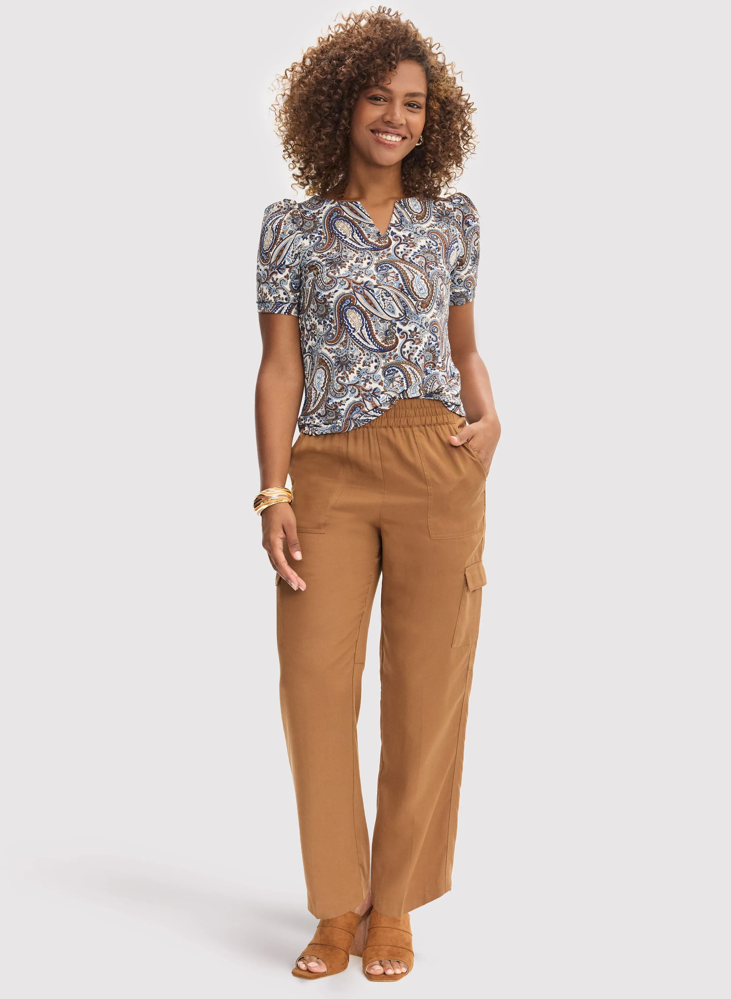 Paisley Print Short Sleeve Top & Cargo Pants sold by Laura