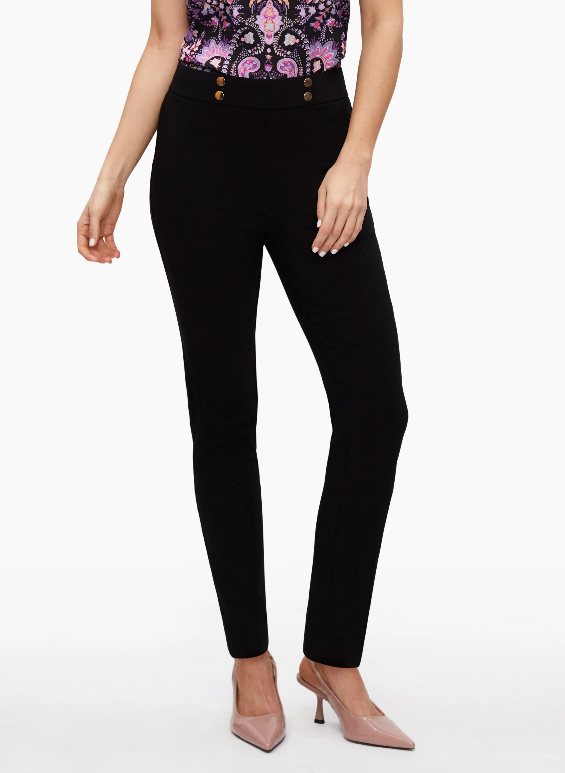 Pull-On Button Detail Pants sold by Laura