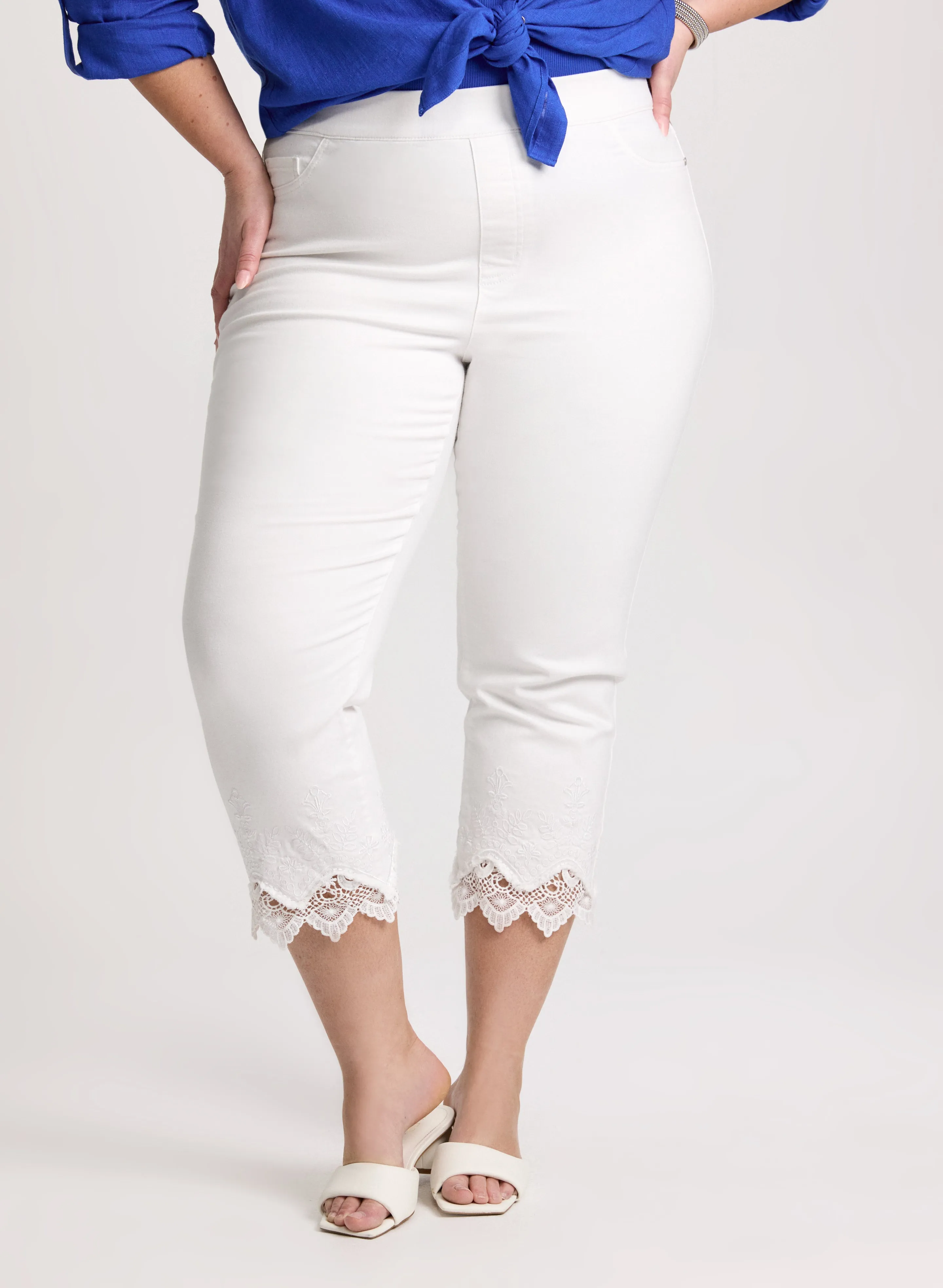 Lace Hem Denim Capris sold by Laura