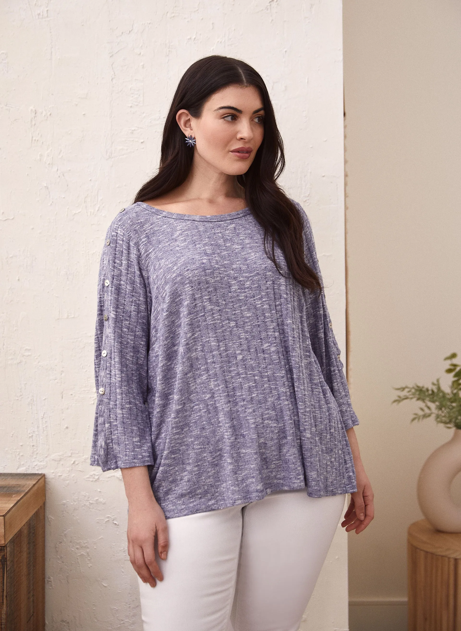 Button Detail Rib Knit Top sold by Laura