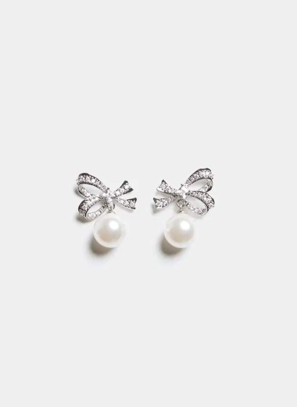 Bow & Pearl Drop Earrings sold by Laura