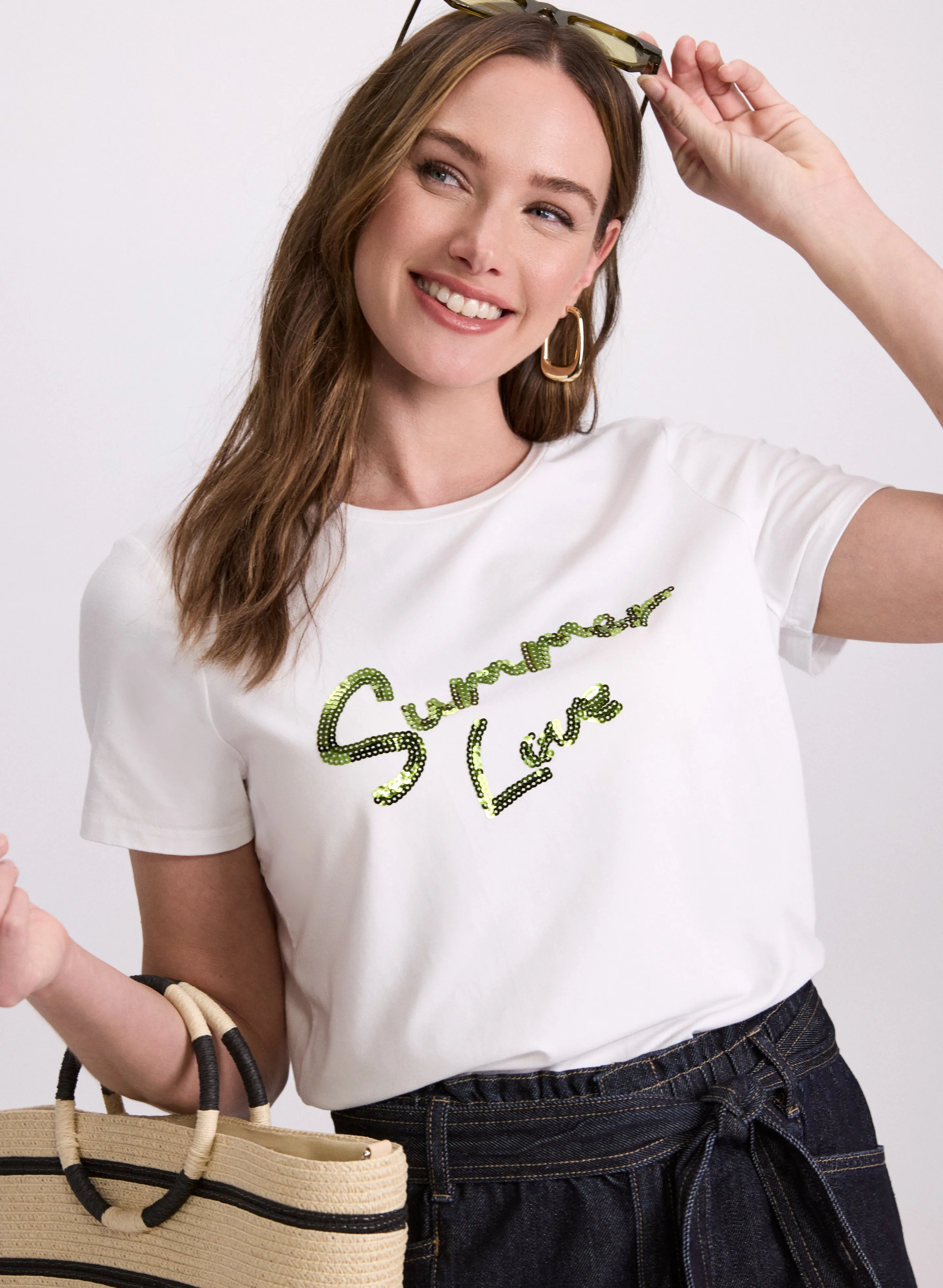 Sequined Script T-Shirt sold by Laura