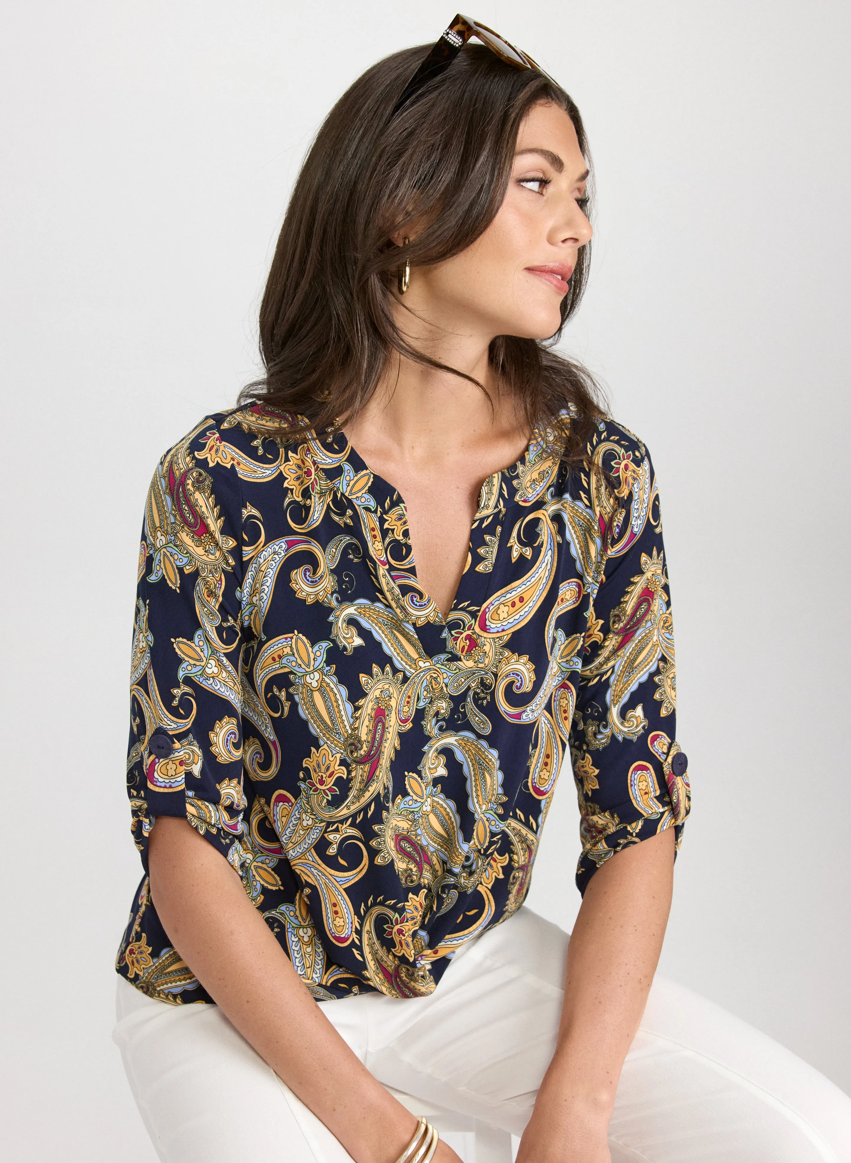Paisley Split Neck Top sold by Laura