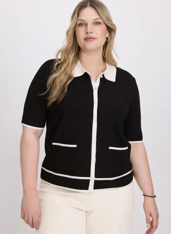 Contrast Knit Polo Top sold by Laura