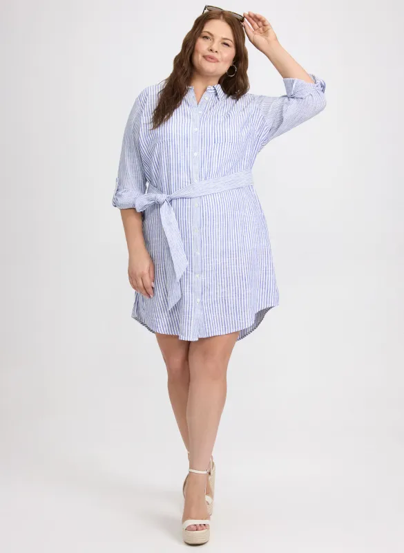 Striped Linen-Blend Shirt Dress sold by Laura