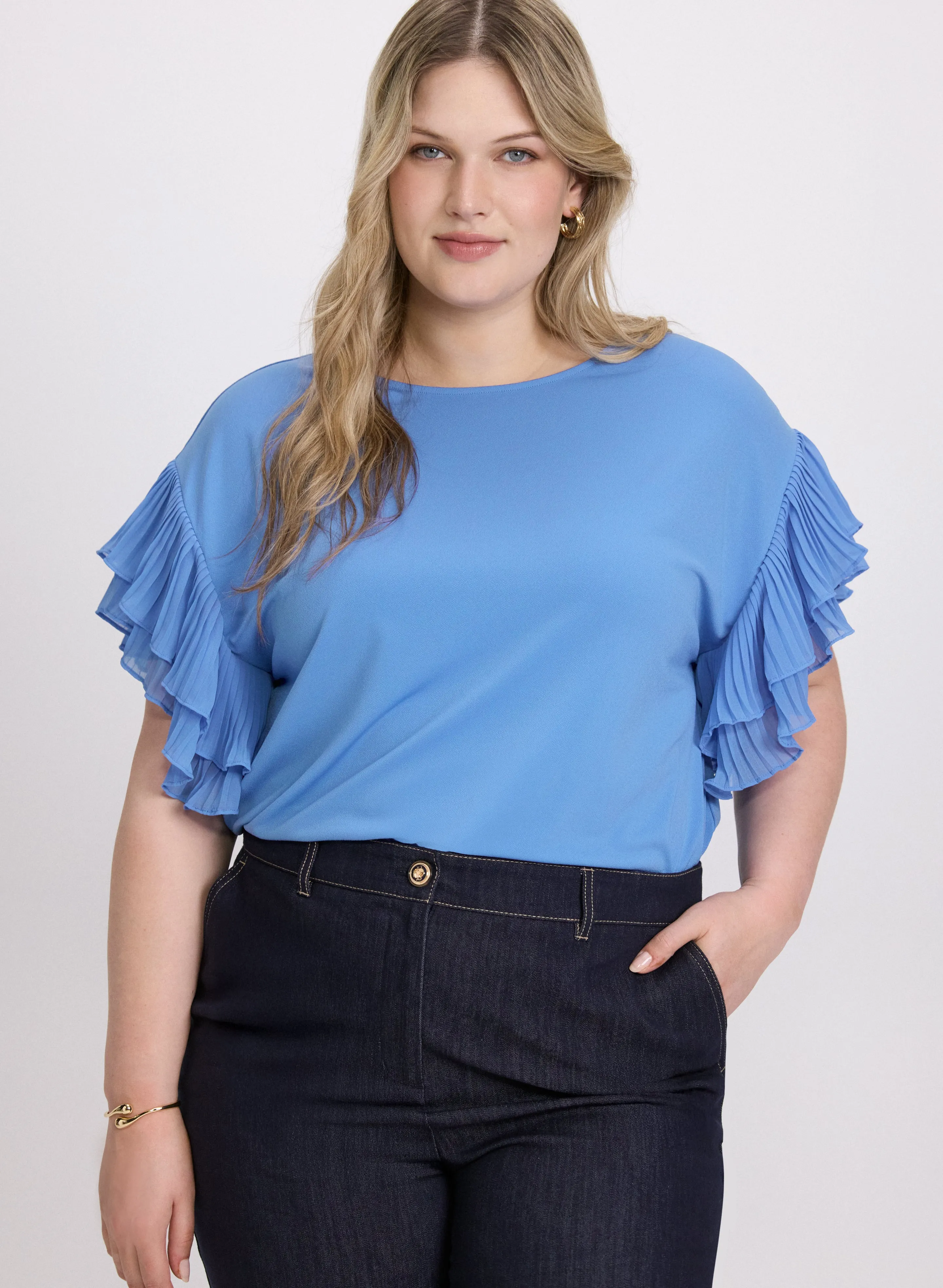 Plissé Ruffle Sleeve Top sold by Laura