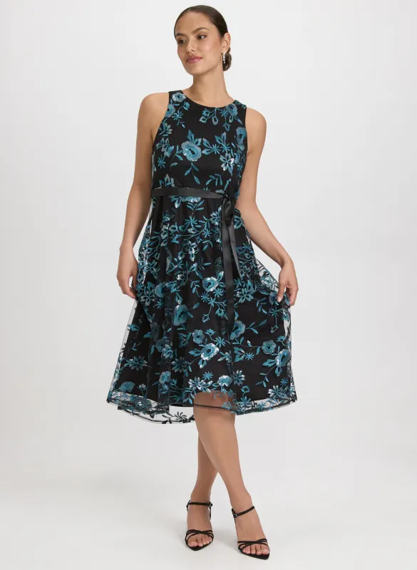 Sequined Floral Embroidery Dress sold by Laura