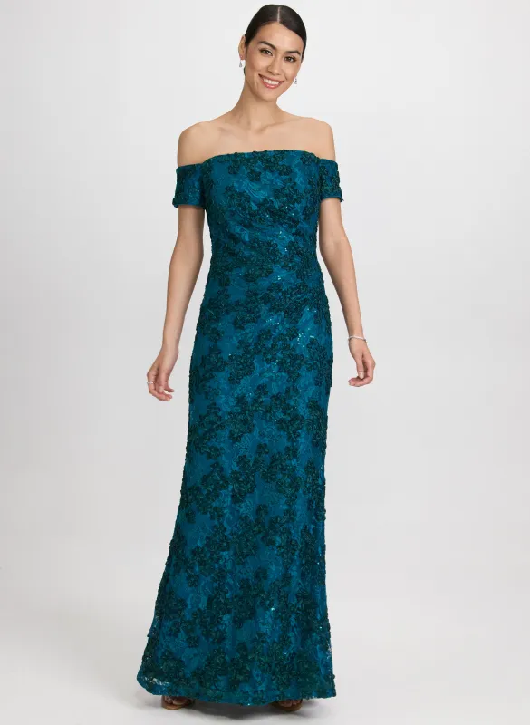 Embroidered Lace Off-Shoulder Dress sold by Laura