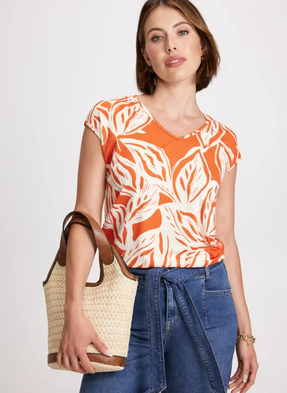 Leaf Print Cap Sleeve Top sold by Laura