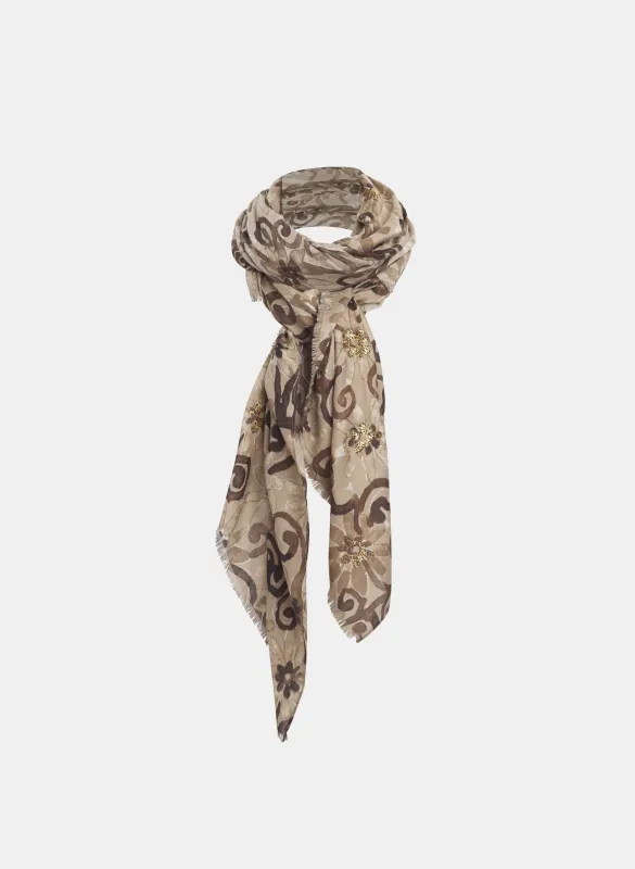 Metallic Floral Print Scarf sold by Laura