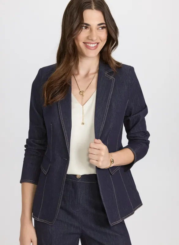 Contrast Stitch Denim Blazer sold by Laura