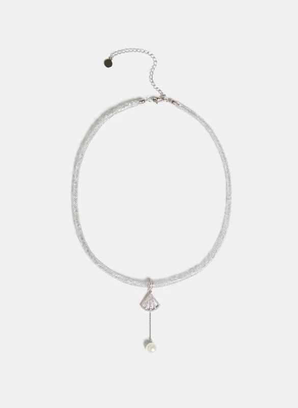 Pearl Drop Mesh Collar Necklace sold by Laura