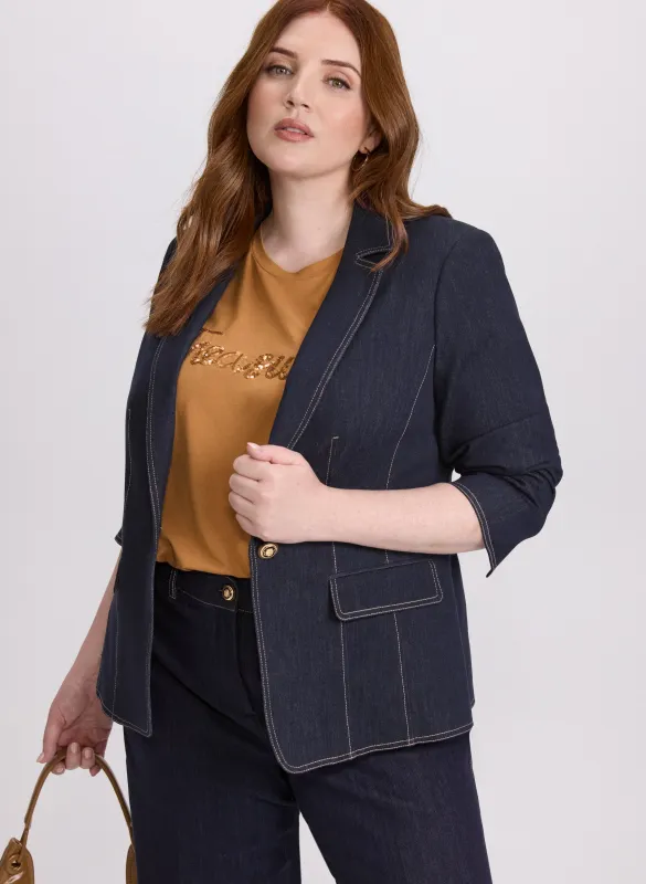 Contrast Stitch Denim Blazer sold by Laura