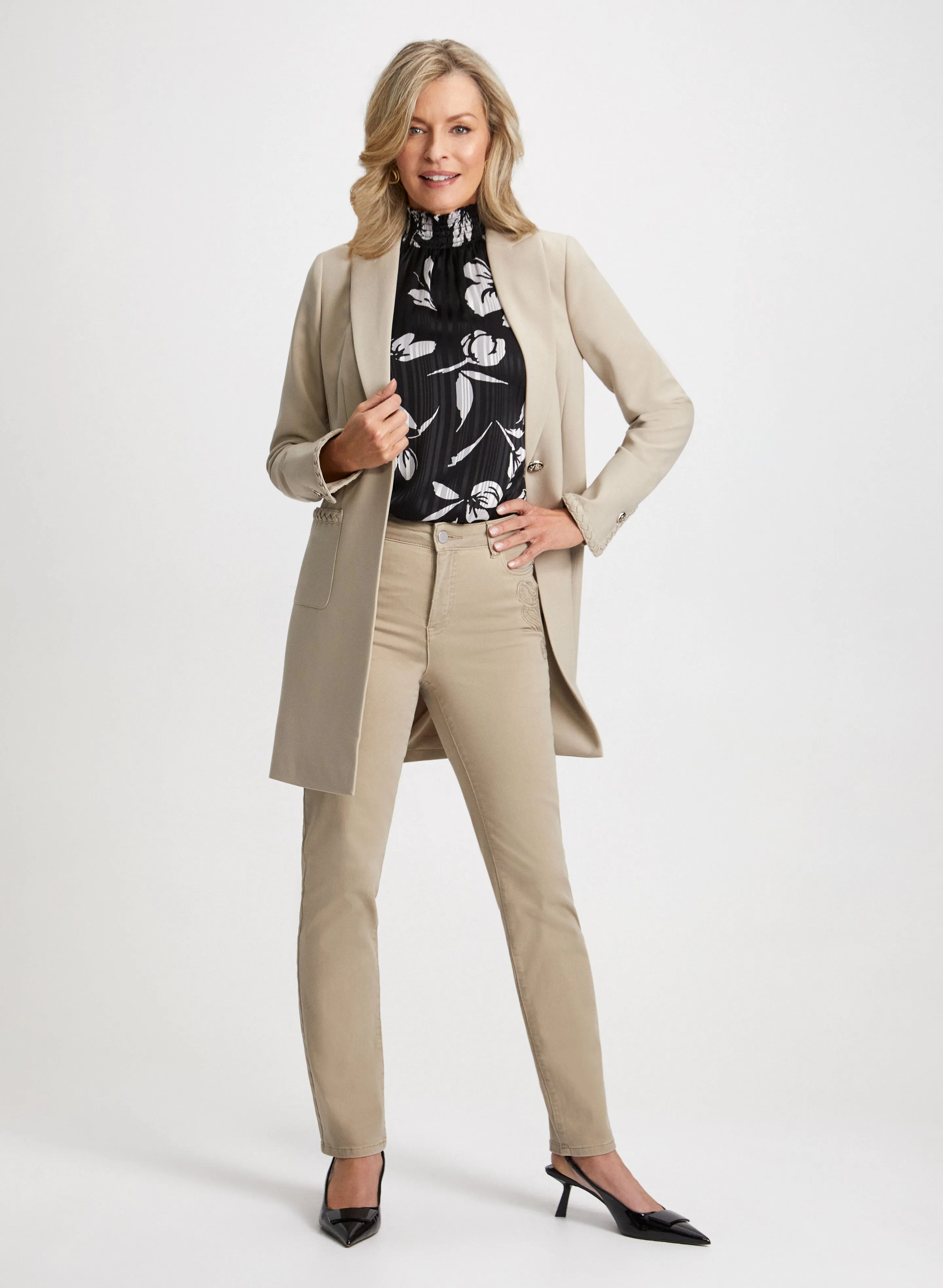 Braided Trim Jacket & Straight Leg Jeans sold by Laura