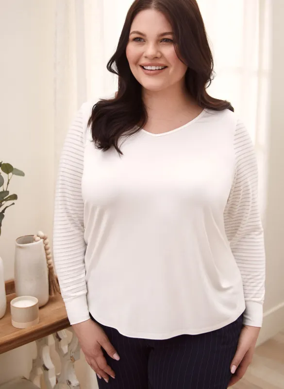 Striped Sleeve V-Neck Top sold by Laura