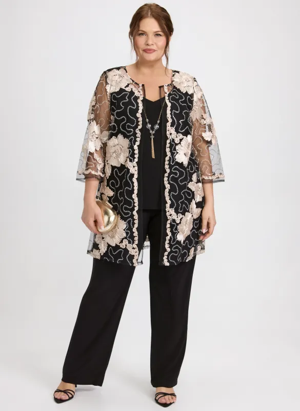 Floral Embroidered Jacket, Top & Pants Set sold by Laura