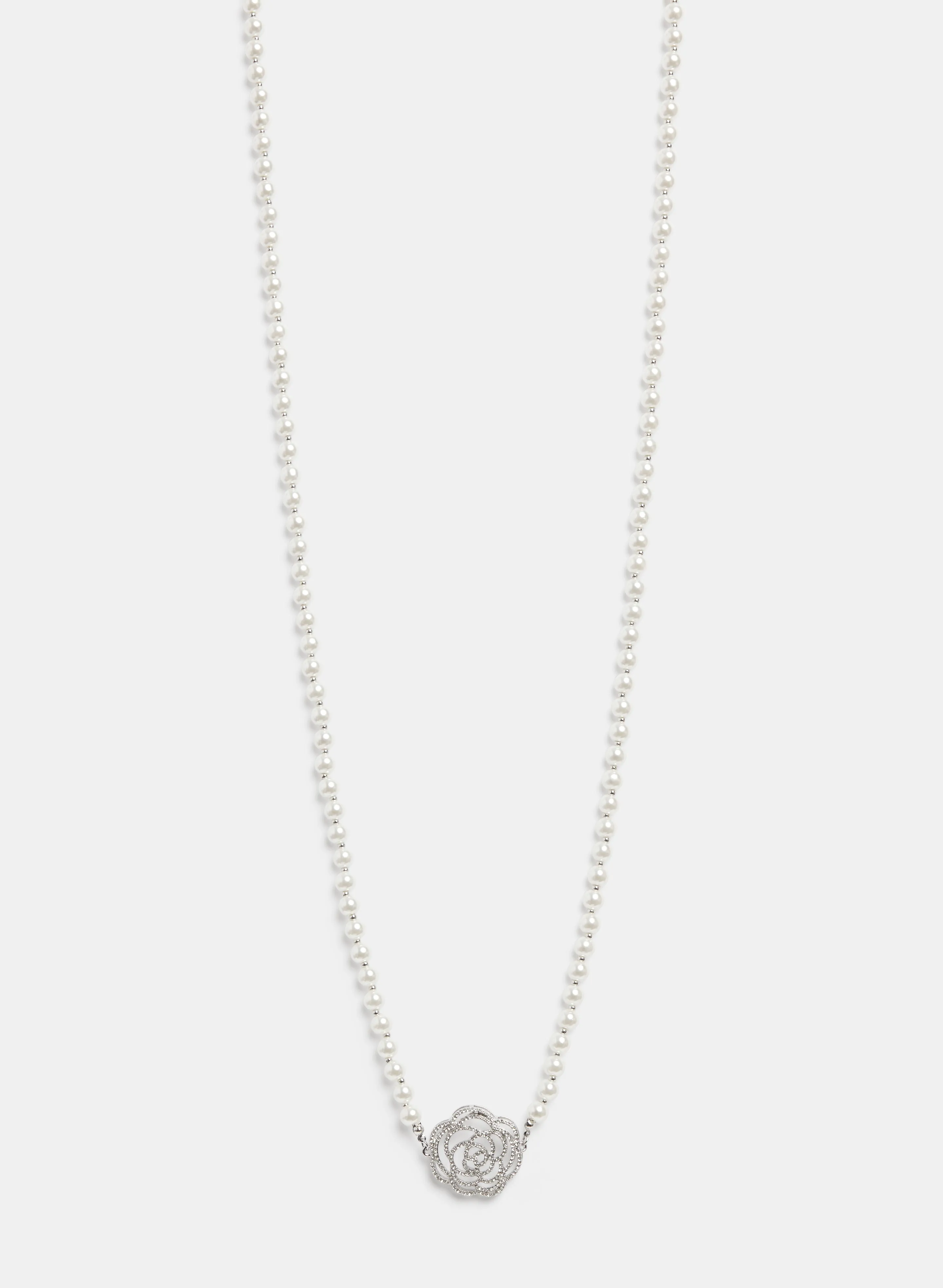 Rose Pendant Pearl Necklace sold by Laura