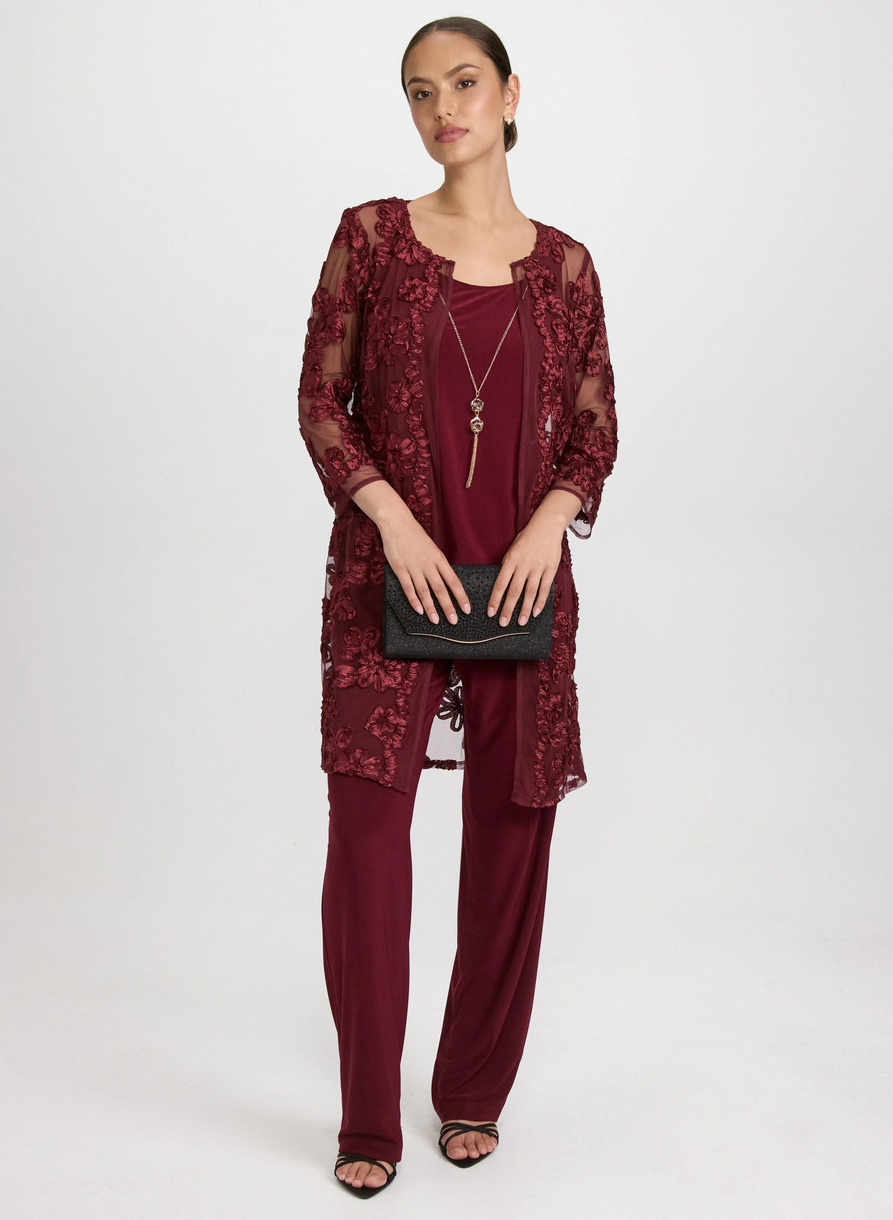 Floral Embroidered Jacket, Top & Pants Set sold by Laura