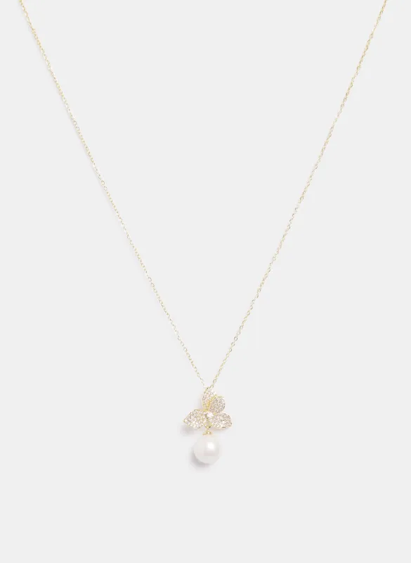 Floral Pearl Drop Necklace sold by Laura