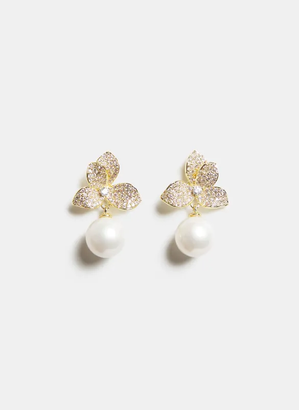 Floral Pearl Drop Earrings sold by Laura