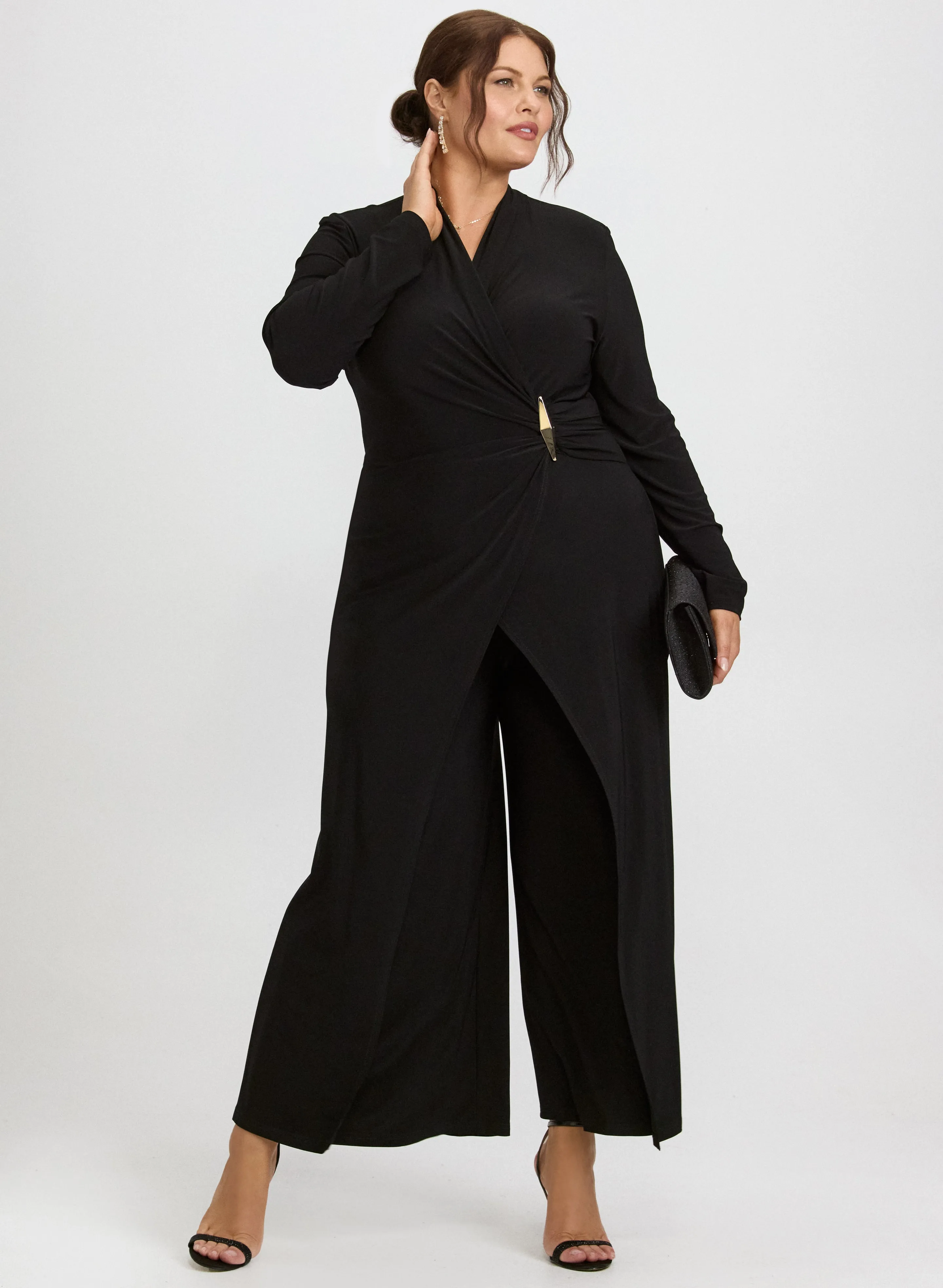 Joseph Ribkoff - Brooch Fastened Faux-Wrap Jumpsuit sold by Laura