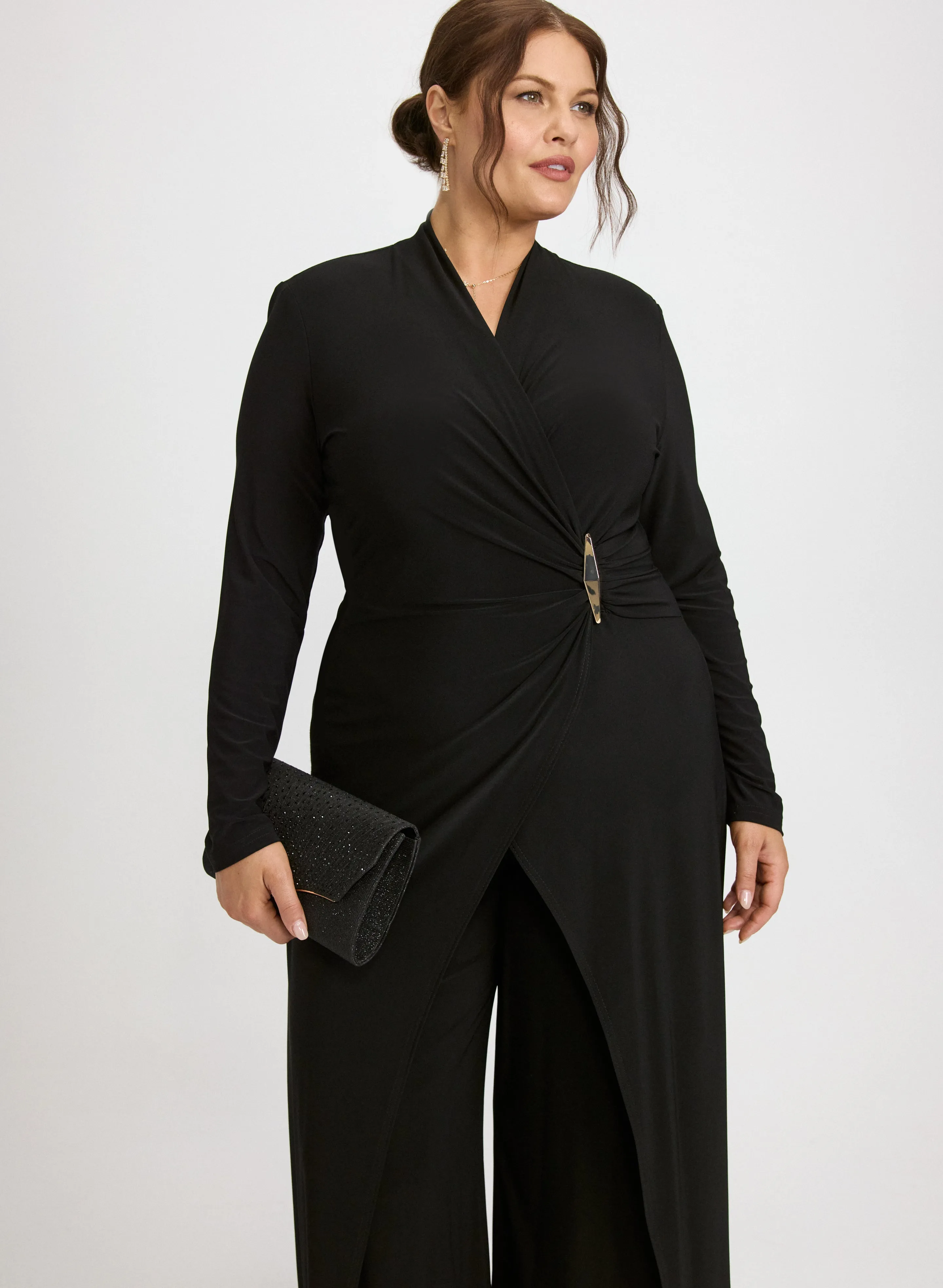 Joseph Ribkoff - Brooch Fastened Faux-Wrap Jumpsuit sold by Laura product image thumbnail 4
