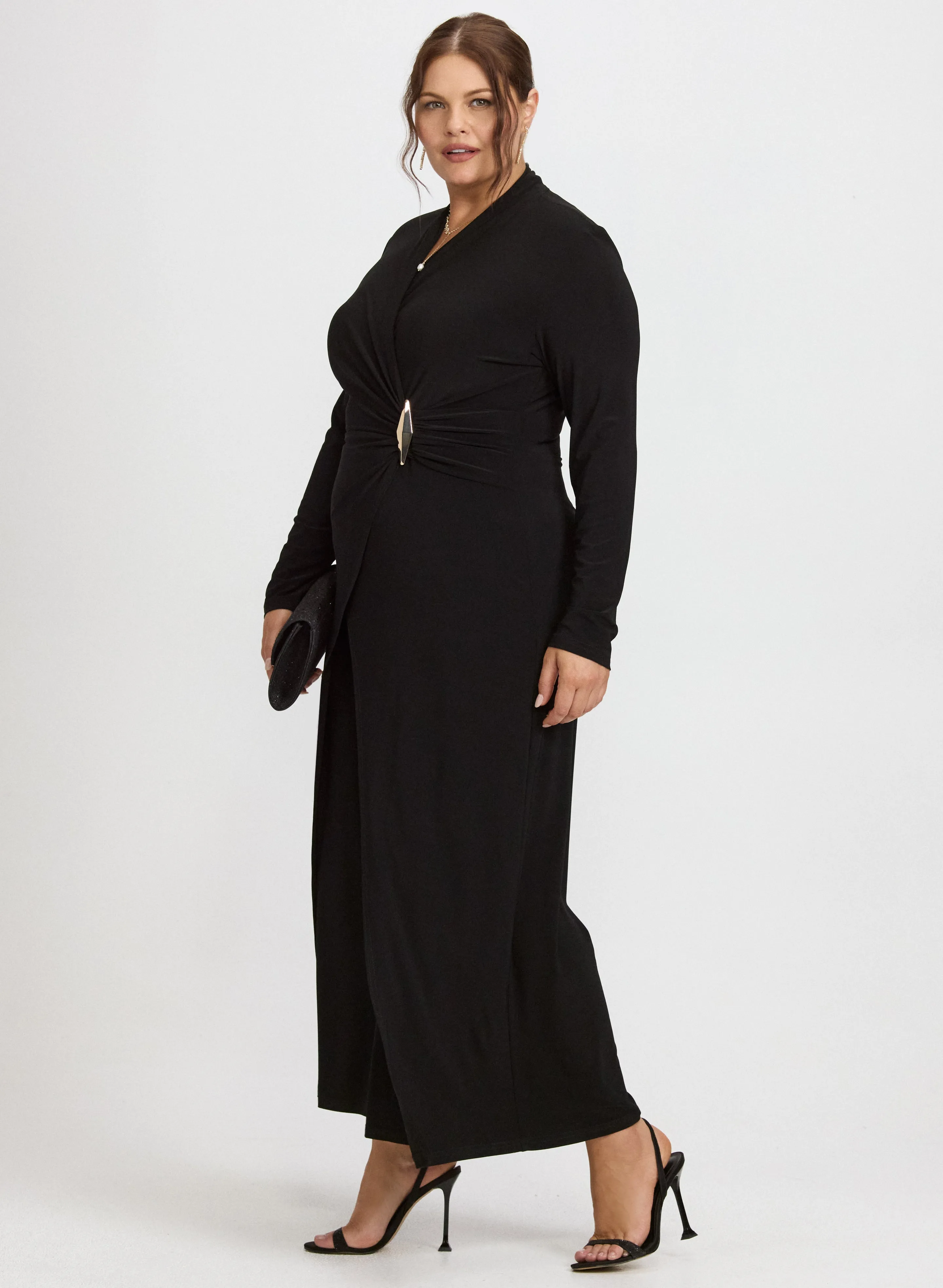 Joseph Ribkoff - Brooch Fastened Faux-Wrap Jumpsuit sold by Laura product image thumbnail 2