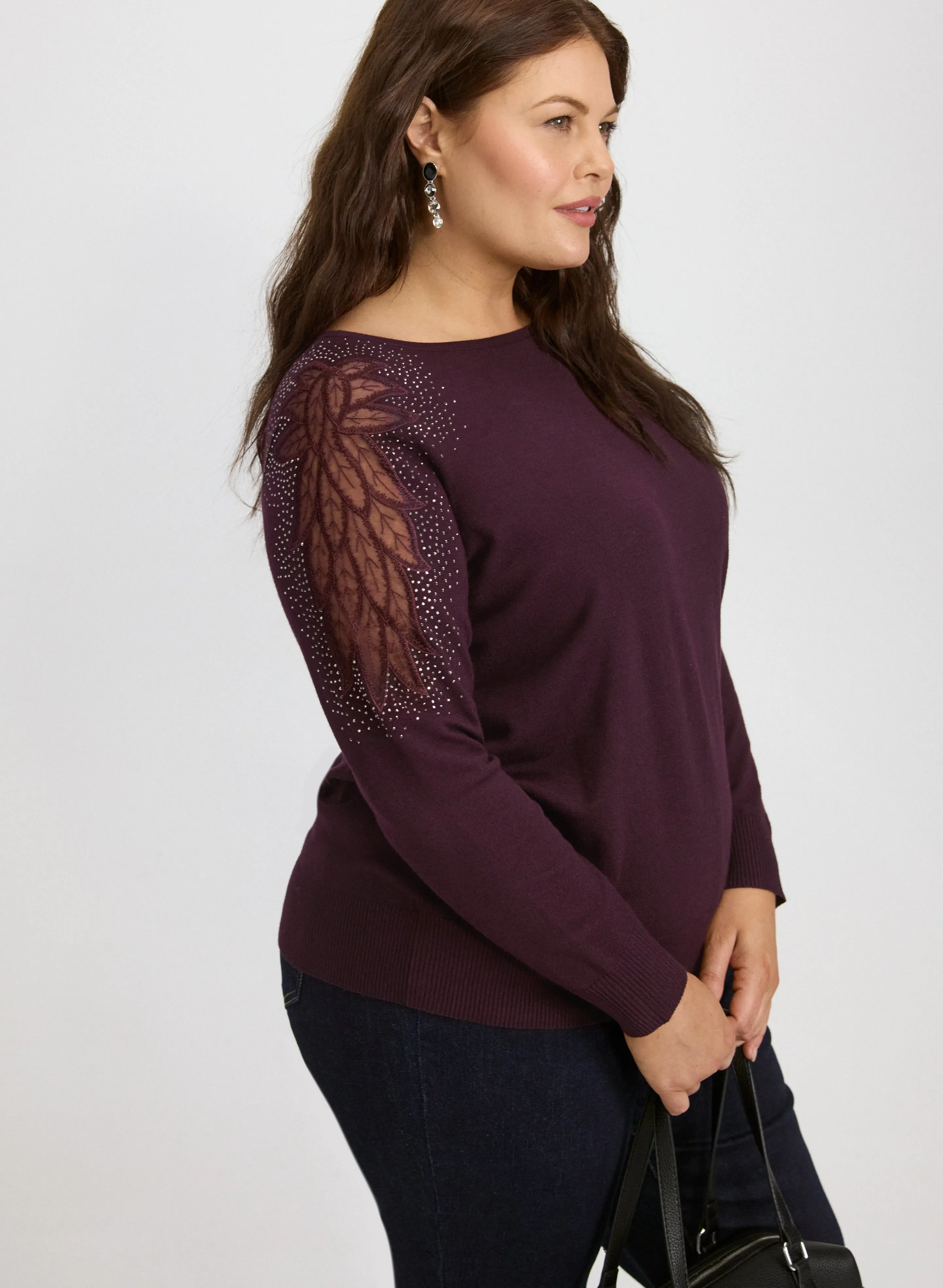 Mesh & Rhinestone Sleeve Sweater sold by Laura product image thumbnail 5