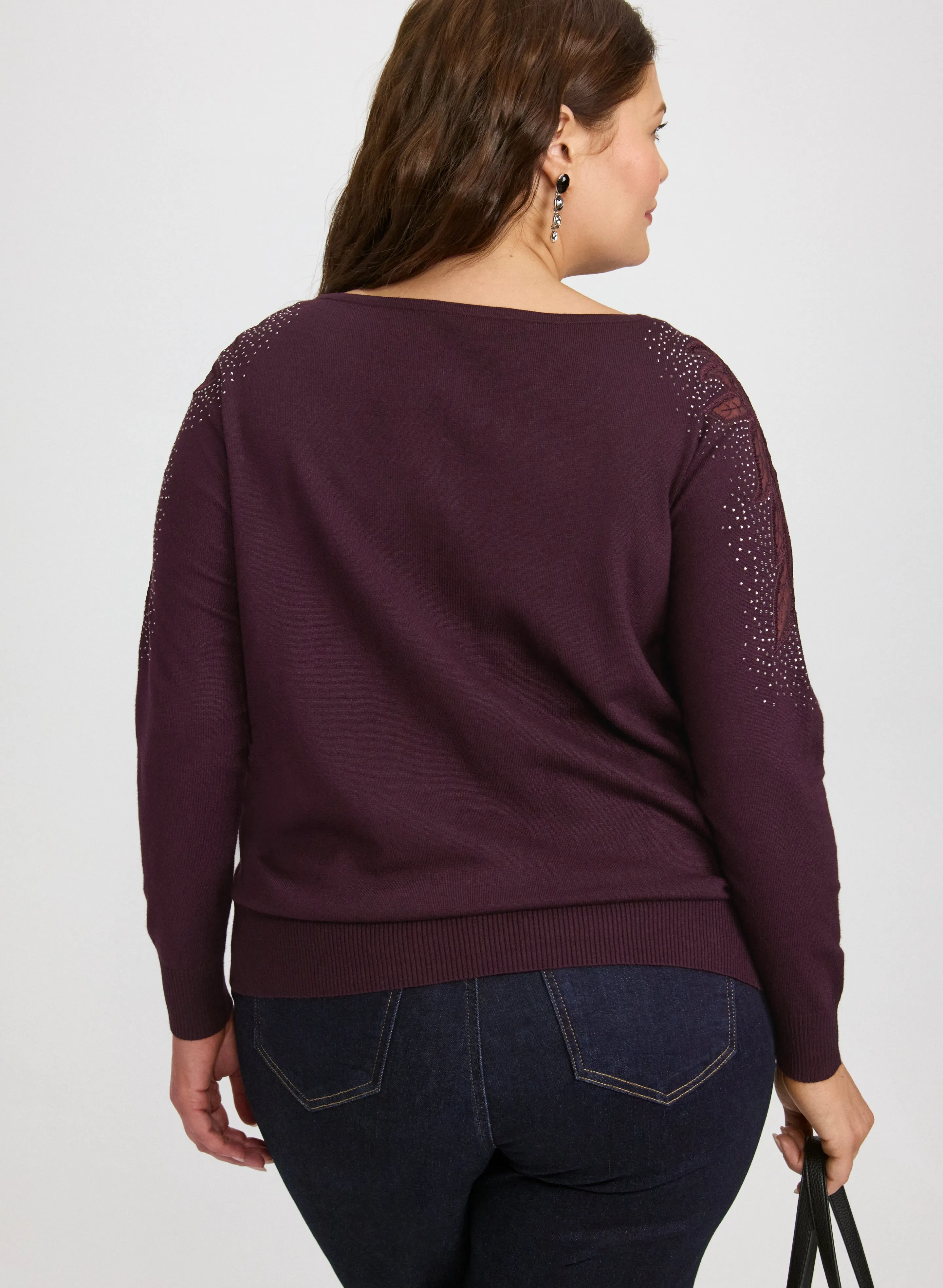 Mesh & Rhinestone Sleeve Sweater sold by Laura product image thumbnail 4