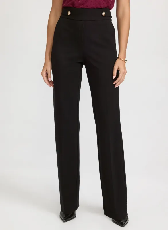 Ava Buttoned-Tab Straight-Leg Pants sold by Laura
