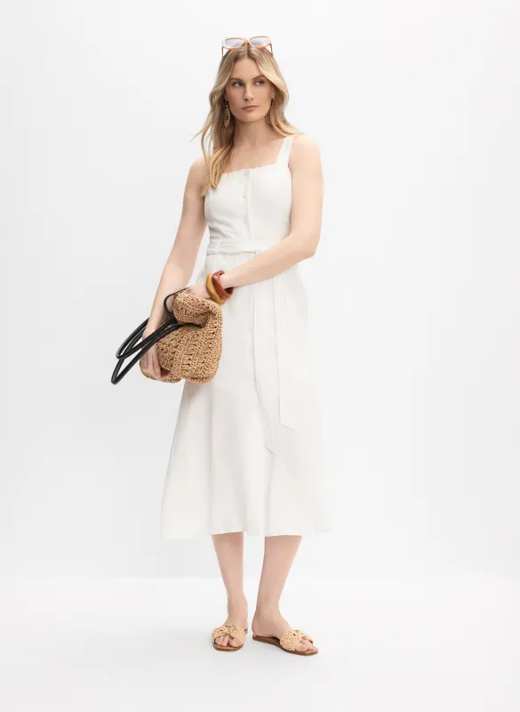 Linen-Blend Button-Down Dress sold by Laura