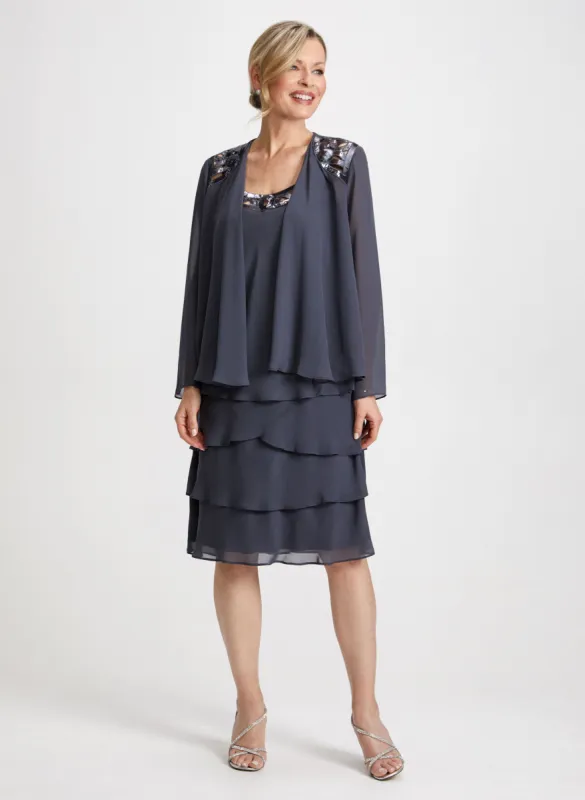 Sequin Trim Chiffon Dress & Jacket Set sold by Laura