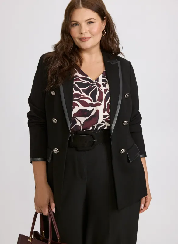 Vegan Leather Trim Blazer sold by Laura