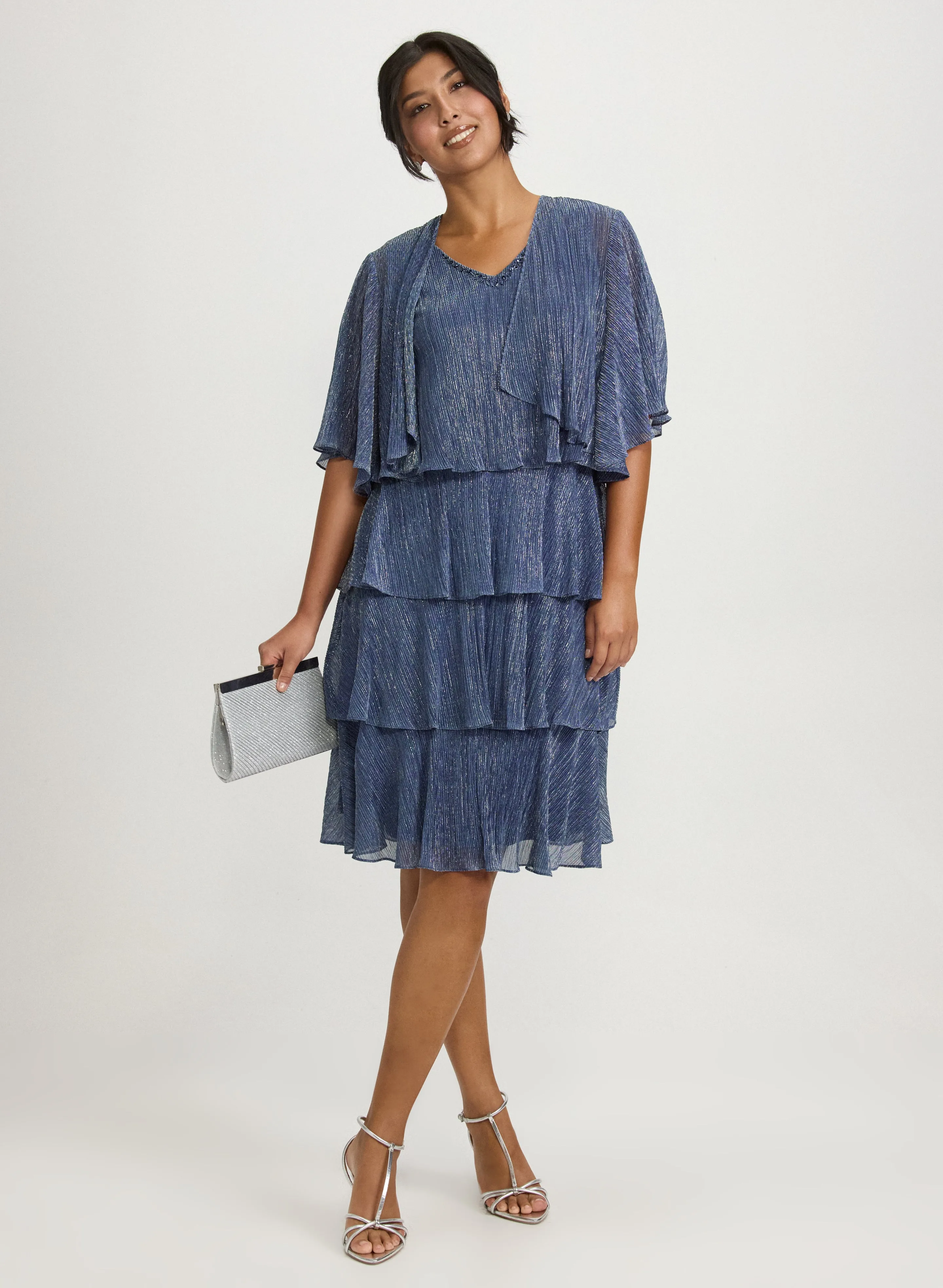 Metallic Jacket & Tiered Dress Set sold by Laura