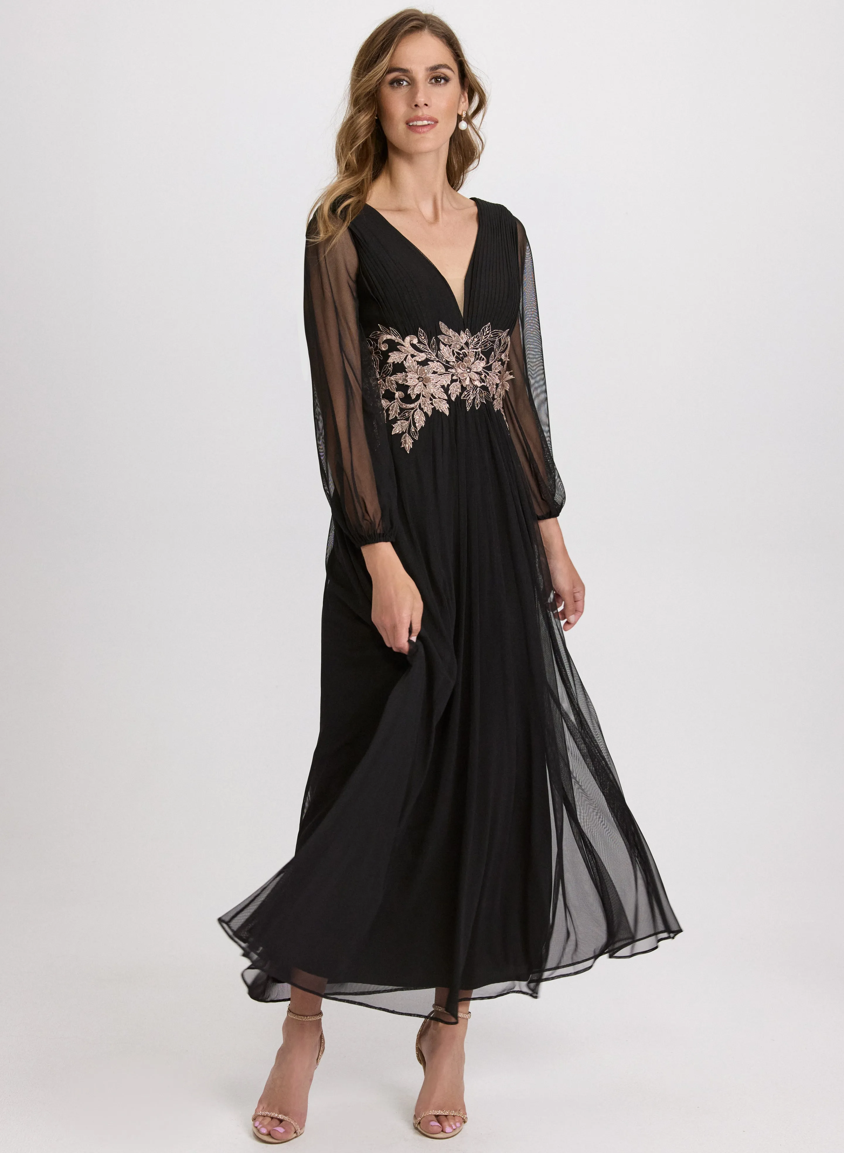 Metallic Floral Appliqué Dress sold by Laura