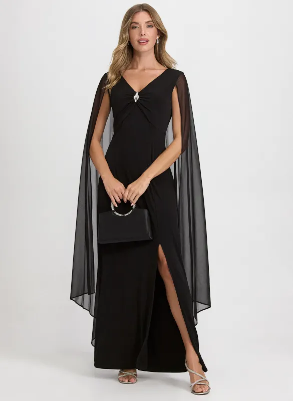 Embellished Chiffon Cape Dress sold by Laura