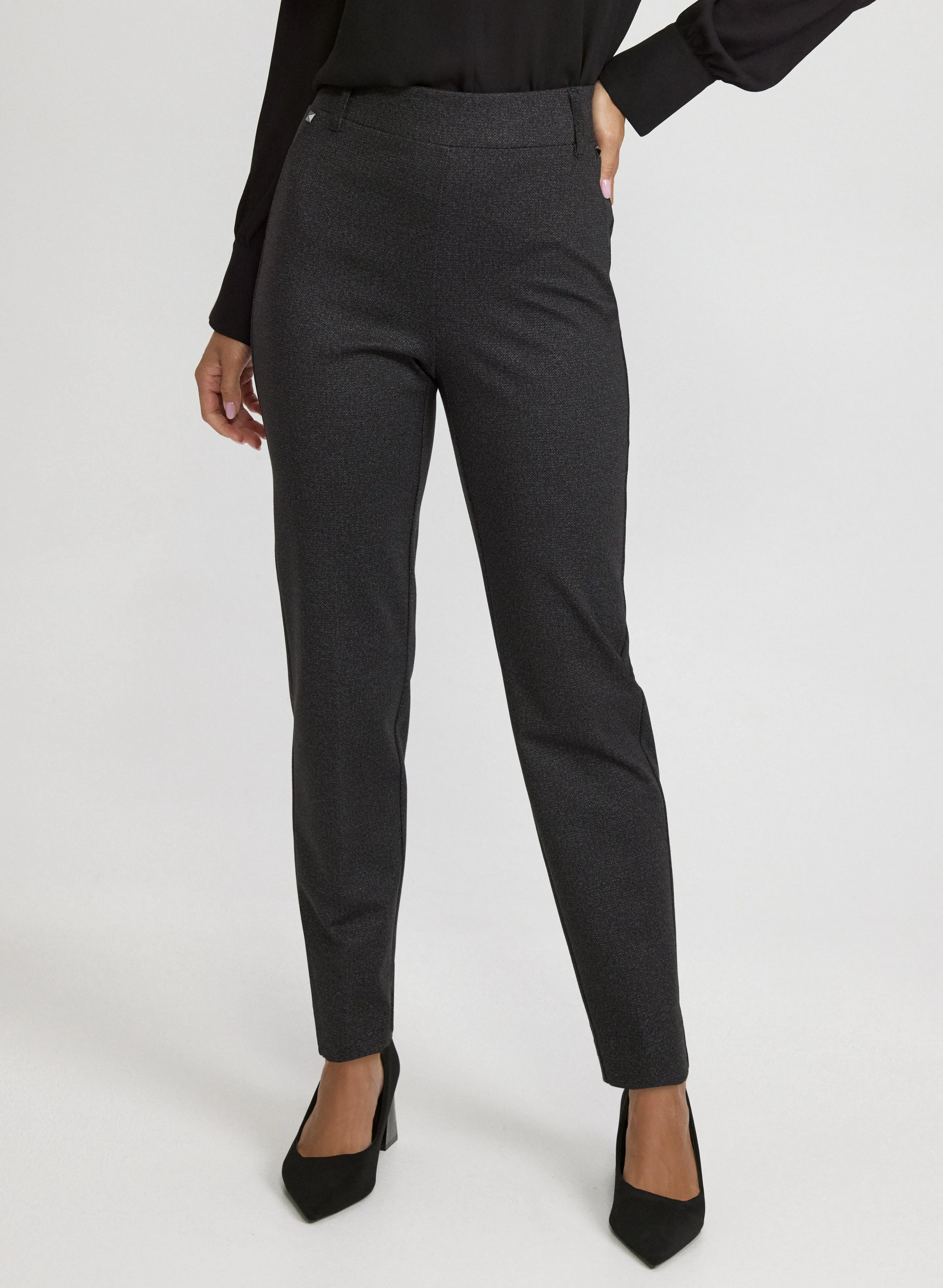 Sofia Herringbone Slim-Leg Pants sold by Laura