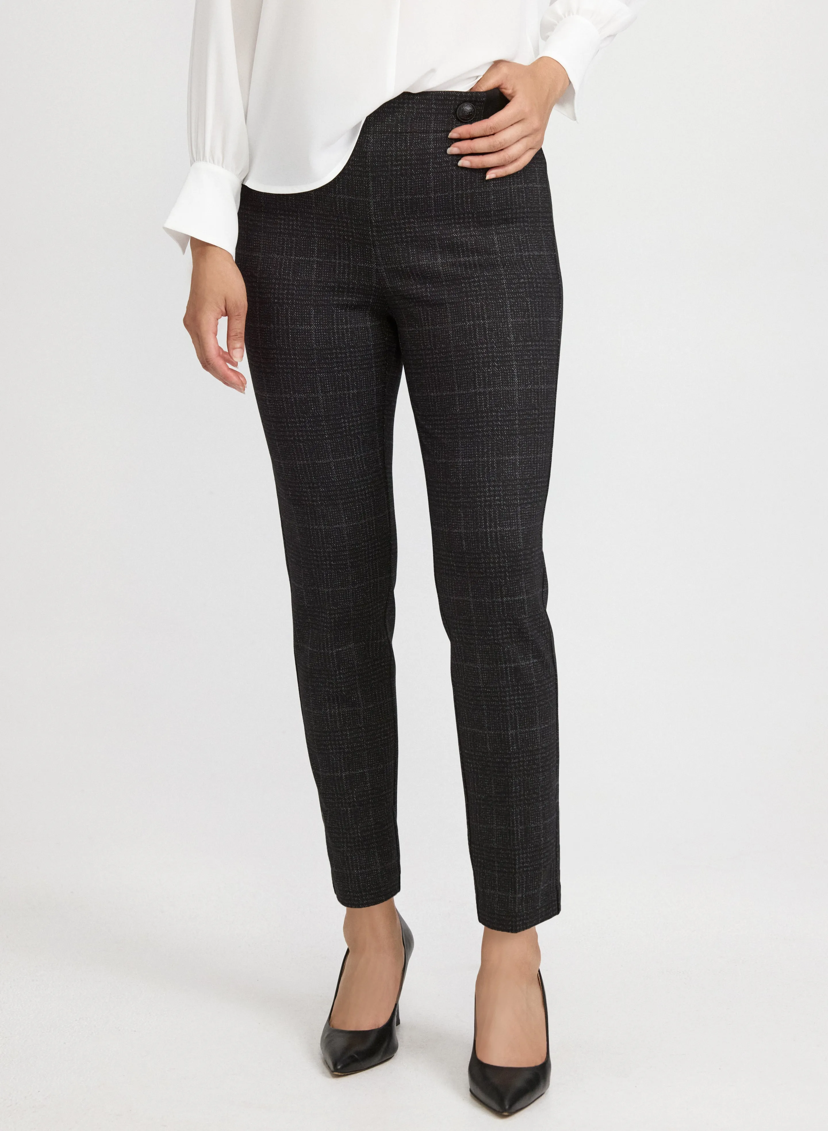 Sofia Check Print Slim-Leg Pants sold by Laura